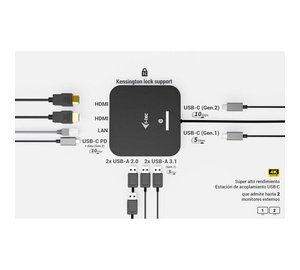 I-Tec Docking Station USB-C Dual HDMI 4K 100W ja Yleislaturi