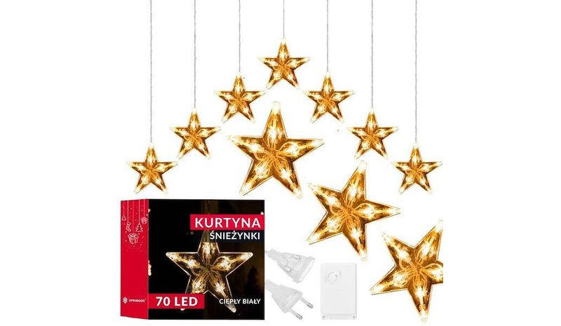 Valoverho Springos CL4139, 70 LED, tähdet, lämmin valkoinen