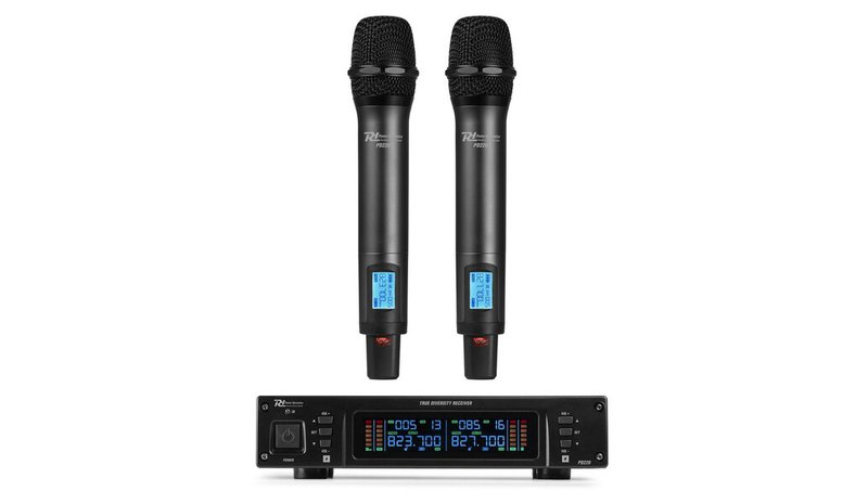Power Dynamics PD220 2 x 80-kanavainen UHF-langaton mikrofoni, jossa kaksi kädessä pidettävää mikrofonia, True Diversity -järjestelmä HH – kuva 1/1