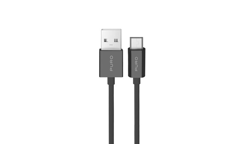 Puro 12W TPE USB-A Cable - microUSB 2m - Black
