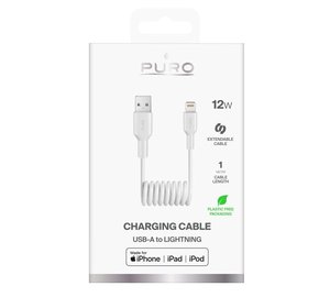 Puro 12W USB-A Spiral Cable - Lightning 1m - White