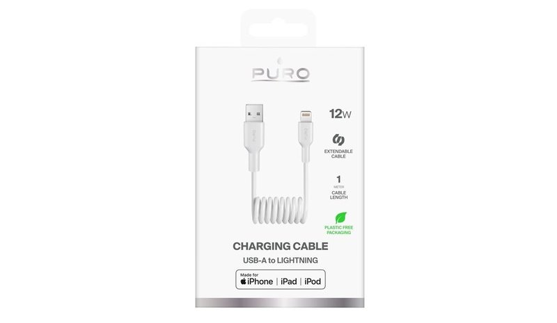 Puro 12W USB-A Spiral Cable - Lightning 1m - White