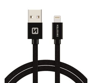Swissten Textile Fast Charge 3A Lightning (MD818ZM/A) Data and Charging Cable 3m Black