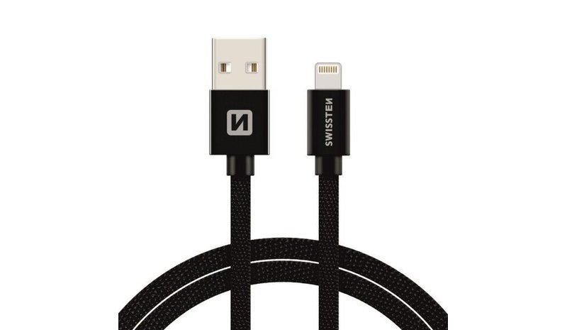 Swissten Textile Fast Charge 3A Lightning (MD818ZM/A) Data and Charging Cable 3m Black