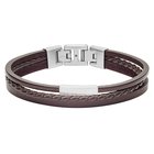 Fossil rannekoru Multi-Strand Silver-Tone Steel and Brown Leather Bracelet JF03323040