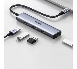 USB-C jakaja 4x USB 3.2 portilla, hopea