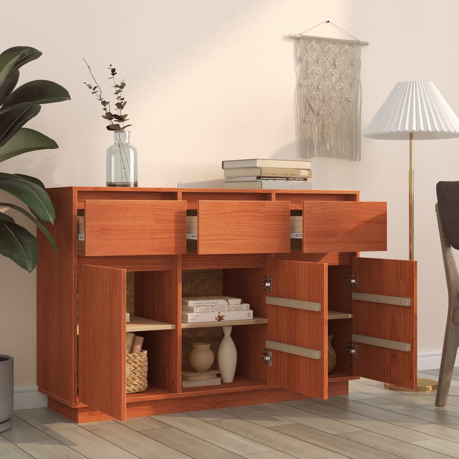 vidaXL Sivupöytä laatikon kanssa Vahansävyinen Ruskea 111 x 36 x 75 cm