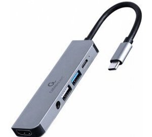 USB Type C -moniporttinen sovitin - GEMBIRD - A-CM-COMBO5-02 - Langallinen - 87 W - Hopea