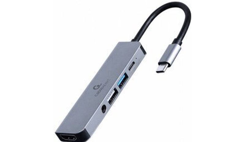 USB Type C -moniporttinen sovitin - GEMBIRD - A-CM-COMBO5-02 - Langallinen - 87 W - Hopea