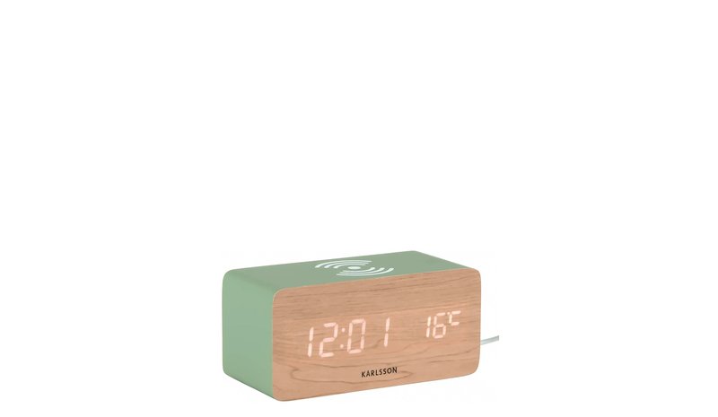 KARLSSON Alarm Clock Block W. Phone Charger Led Jungle Green, White Led - Green - H 7.1CM
