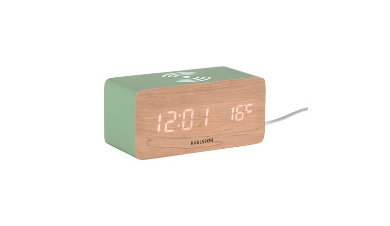 KARLSSON Alarm Clock Block W. Phone Charger Led Jungle Green, White Led - Green - H 7.1CM