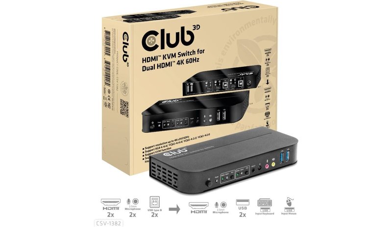 Club 3D CSV-1382 2-Port KVM Switch with Audio