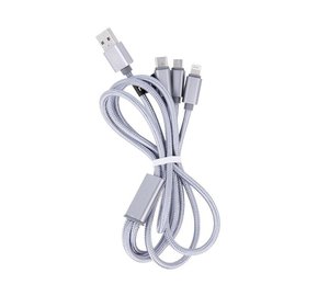 Maxlife 3in1 kaapeli USB - Lightning + USB-C + microUSB 1,0 m 2,1A harmaa nailon
