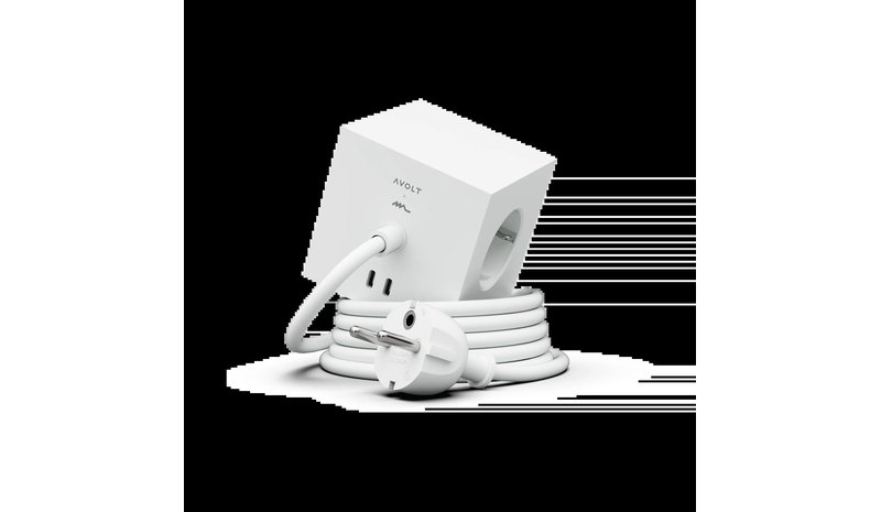 AVOLT Square 1 Power Strip 3x Schuko + 2x USB 1.8m White