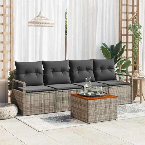 vidaXL Puutarhasohva Setti tyynyllä 5 pcs Harmaa polyrottinki