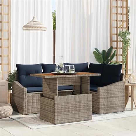 vidaXL Puutarhasohva Setti tyynyllä 5 pcs Harmaa polyrottinki