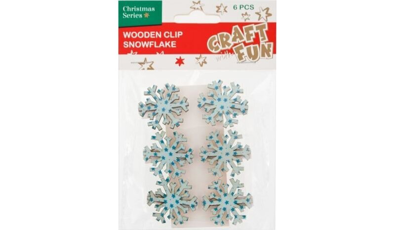 Koristeelliset puiset klipsit Snowflake, 6 kpl. – kuva 1/1