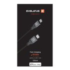 „Evelatus“ USB C - „Lightning“ kaapeli 2,0 m, 60 W (MFI09), alumiinikuori, musta