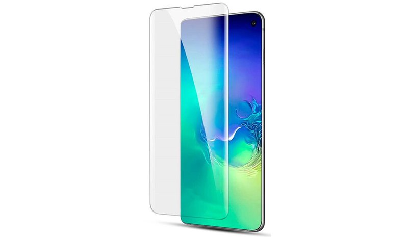 „Evelatus Samsung Galaxy S10“ ja „Clear Glass UV +“ liimat