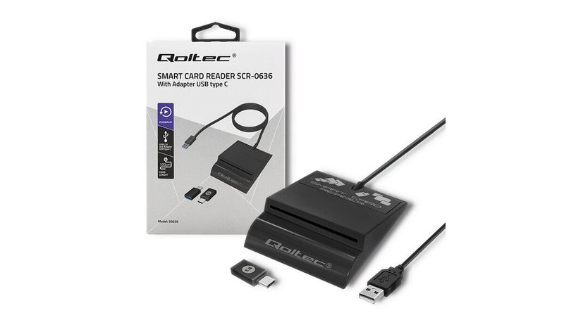 Qoltec Smart ID-kortinlukija, USB Type C