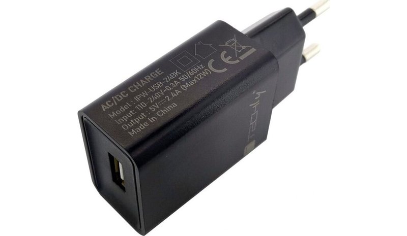 Laturi Techly USB-A 5V 2.4A 12W max., Musta