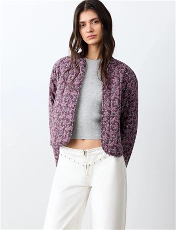 Mango Reversible Printed Quilted Jacket - Purple - L – kuva 1/3