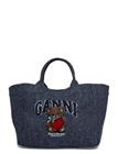 Ganni Small Trapeze Shopper Bear Tweed Denim Tote - Blue - ONE SIZE