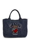 Ganni Small Trapeze Shopper Bear Tweed Denim Bag - Navy - ONE SIZE