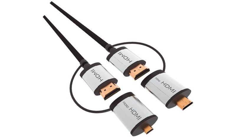 OMEGA HDMI-kaapeli V.1.4 MUSTA 1,5 m + sovitin miniHDMI ja microHDMI – kuva 1/1