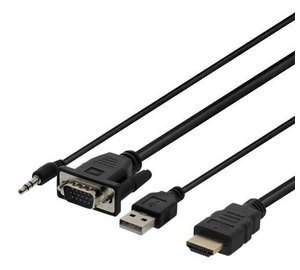 Deltaco VGA-HDMI16, VGA, HDMI, 3,5 mm, USB, 1 m