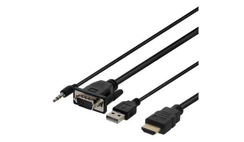 Deltaco VGA-HDMI16, VGA, HDMI, 3,5 mm, USB, 1 m