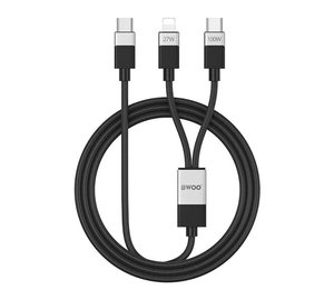 BWOO Punottu 2-in-1 kaapeli USB-C - USB-C ja Lightning 1 m 100W27W musta