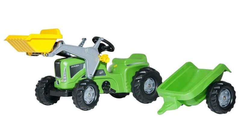 Rolly Kiddy Futura -traktori perävaunulla ja kaivurilla