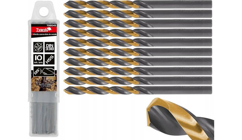 Poranterät metallille Hss 4,5 mm, 10 kpl, musta-kulta