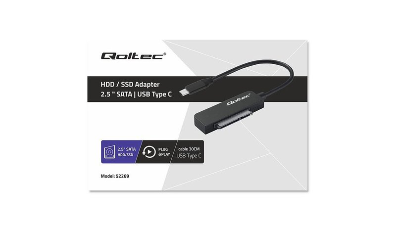 Sovitin sata asemaan ssd hdd 2.5 usb-c super nopeus 5gb/s 2tb 19cm Qoltec