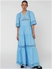 Stella Nova Maxi Dress With Short Sleeves And Artworks - Blue - 42