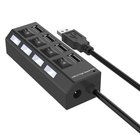 RoGer USB Hub - Jakaja 4 x USB 2.0, On / Off painikkeilla, musta