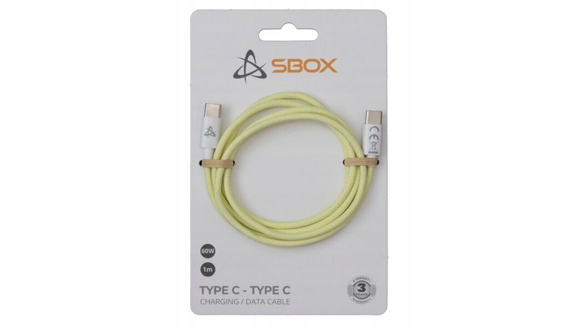 Sbox Type C–Type C-kaapeli 1 m – keltainen USB-C-kaapeli