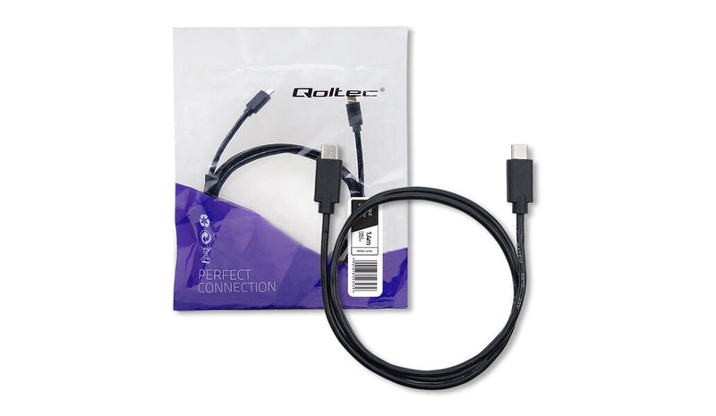 Kaapeli usb 2.0 tyyppi c uros 1.4m musta Qoltec