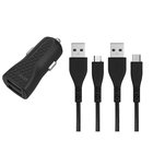 Autolaturi - ENERGIZER - 1A - 2 USB-porttia - Mukana Micro-USB- ja USB-C-kaapelit - Musta
