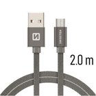 Swissten Textile Quick Charge Universal Micro USB Data ja latauskaapeli 2,0m harmaa
