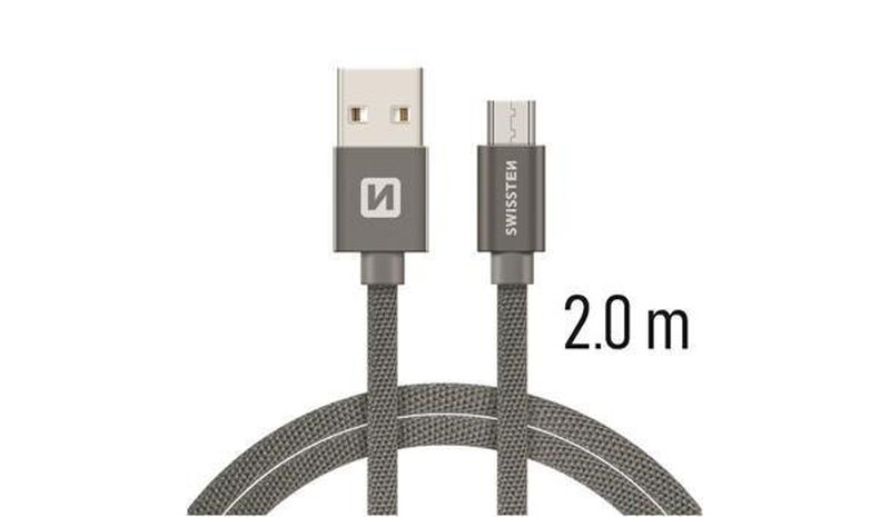 Swissten Textile Quick Charge Universal Micro USB Data ja latauskaapeli 2,0m harmaa