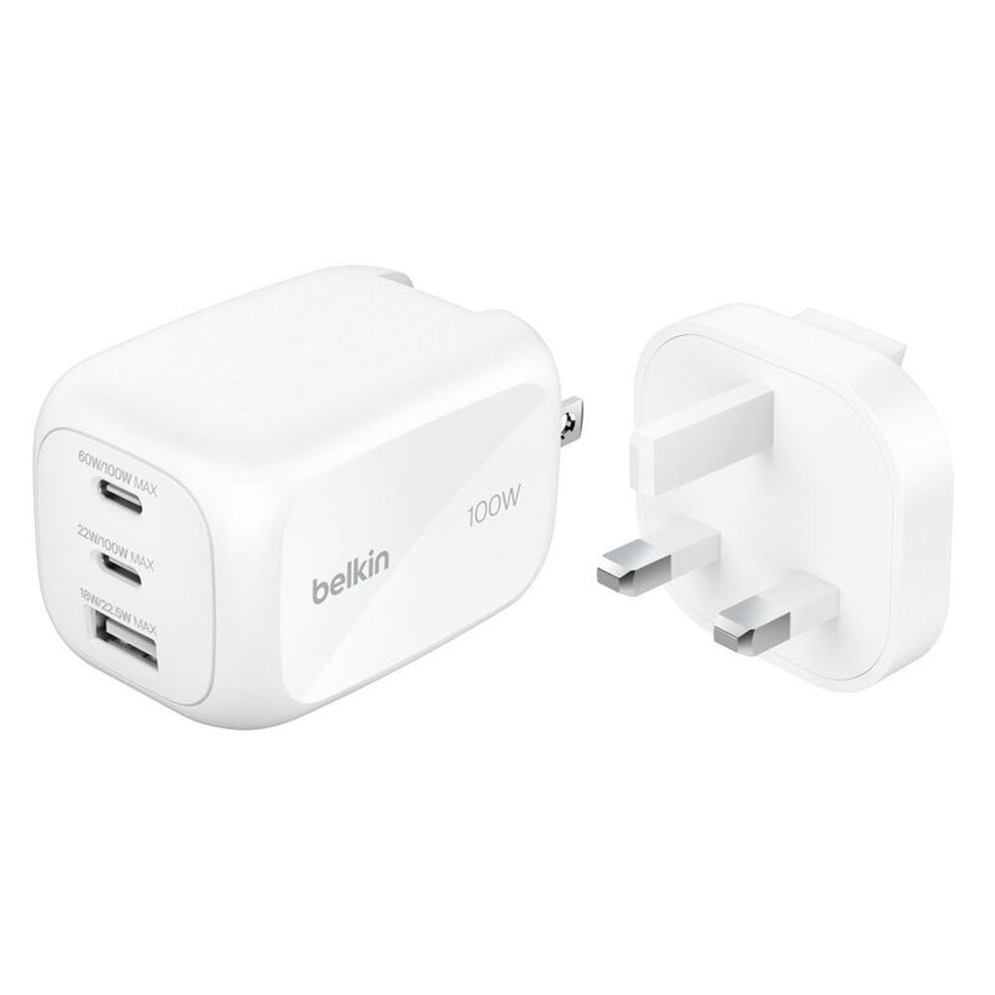Belkin BOOSTCHARGE 100w 2C1A Wall Charger w interchangable plug tips UK EU US