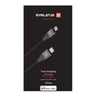 „Evelatus“ USB C – „Lightning“ kaapeli 1,2 m, 60 W (MFI09), alumiinikotelo, punottu, musta