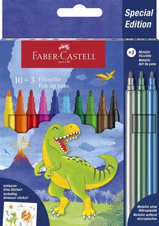 Faber-Castell - Felt-Tip Pen Dinosaur 10 + 3 with Stickers (554214)