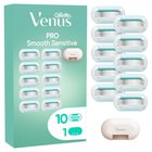 Partateriä Gillette Venus Pro Smooth Sensitive, 10 kappaleen pakkaus, 5-teräiset vaihtokasetit aloe-raitasella