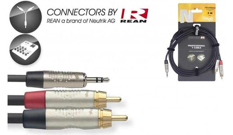 Stagg REAN 3,5 mm liitin AUX TRS - 2 x RCA, 6 m
