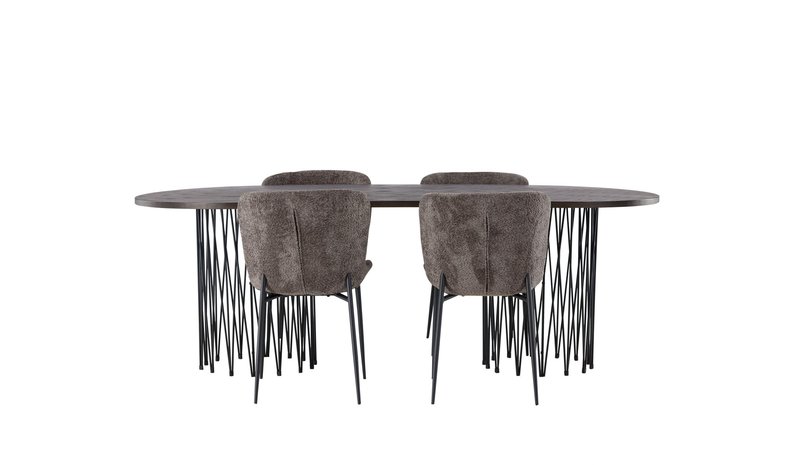 Ruokailuryhmä Stone 220 cm Soikea 4 Modesto Tuolia - Tummanharmaa
