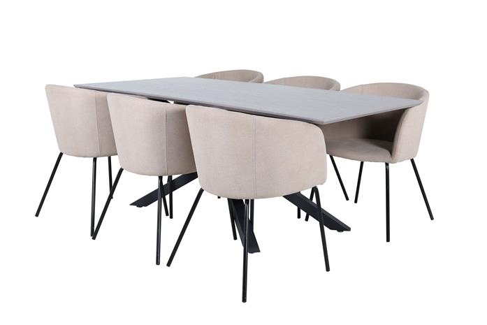 Ruokailuryhmä Piazza 180 cm Suorakulmainen 6 Berit Tuolia - Beige