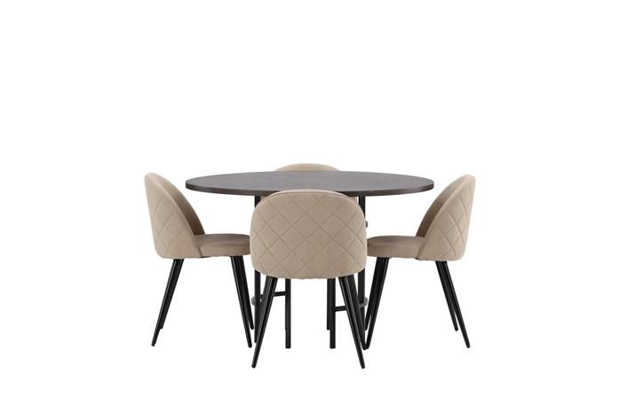 Ruokailuryhmä Copenhagen 115 cm Pyöreä 4 Velvet Tuolia - Beige